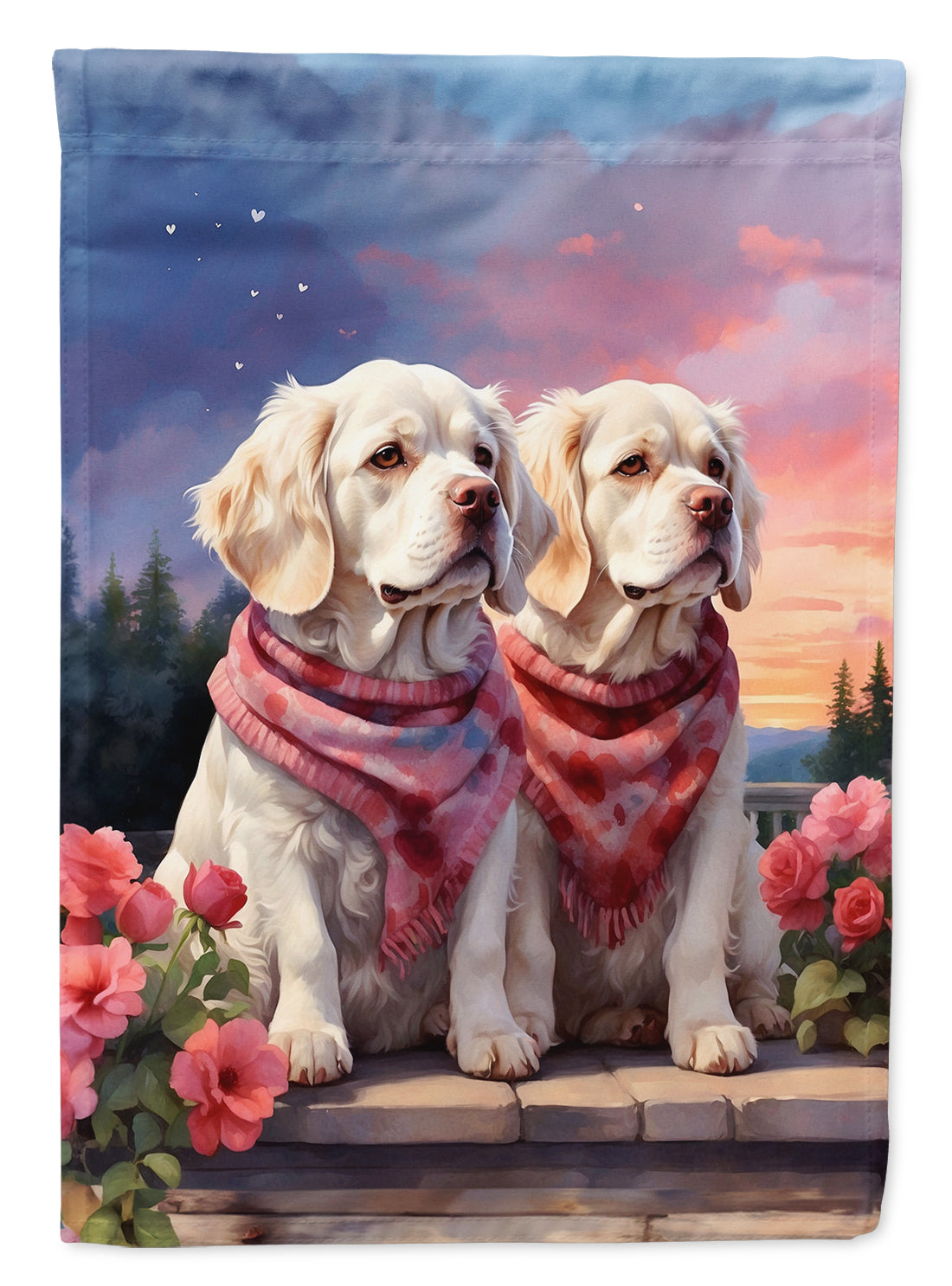 Clumber Spaniel Two Hearts Garden Flag